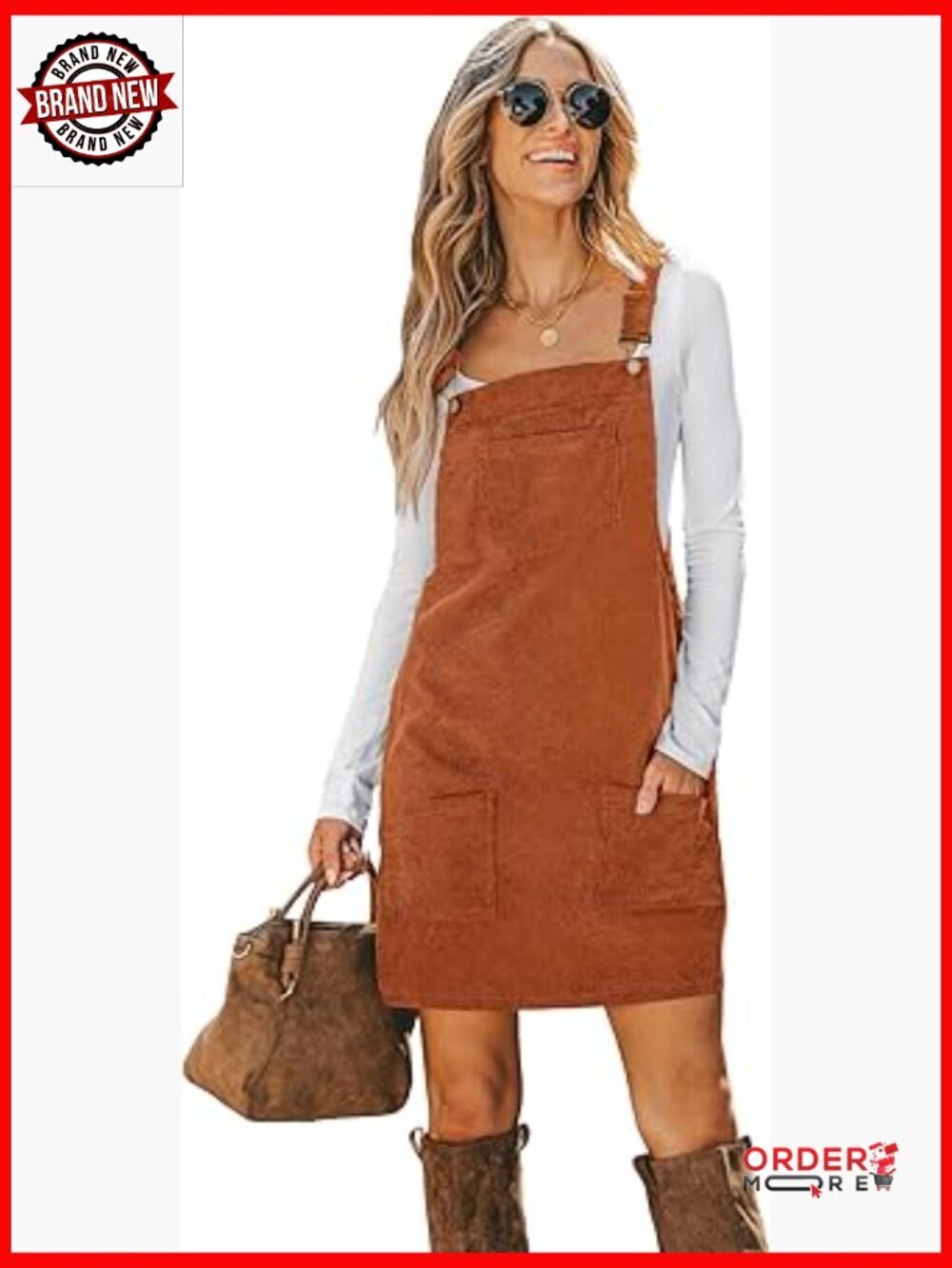 Corduroy Overall Mini Dress Square Neck Wide Strap Pockets Sleeveless